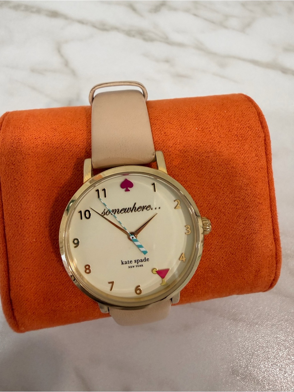 kate spade cream and pink dial watch with gold-tone case
